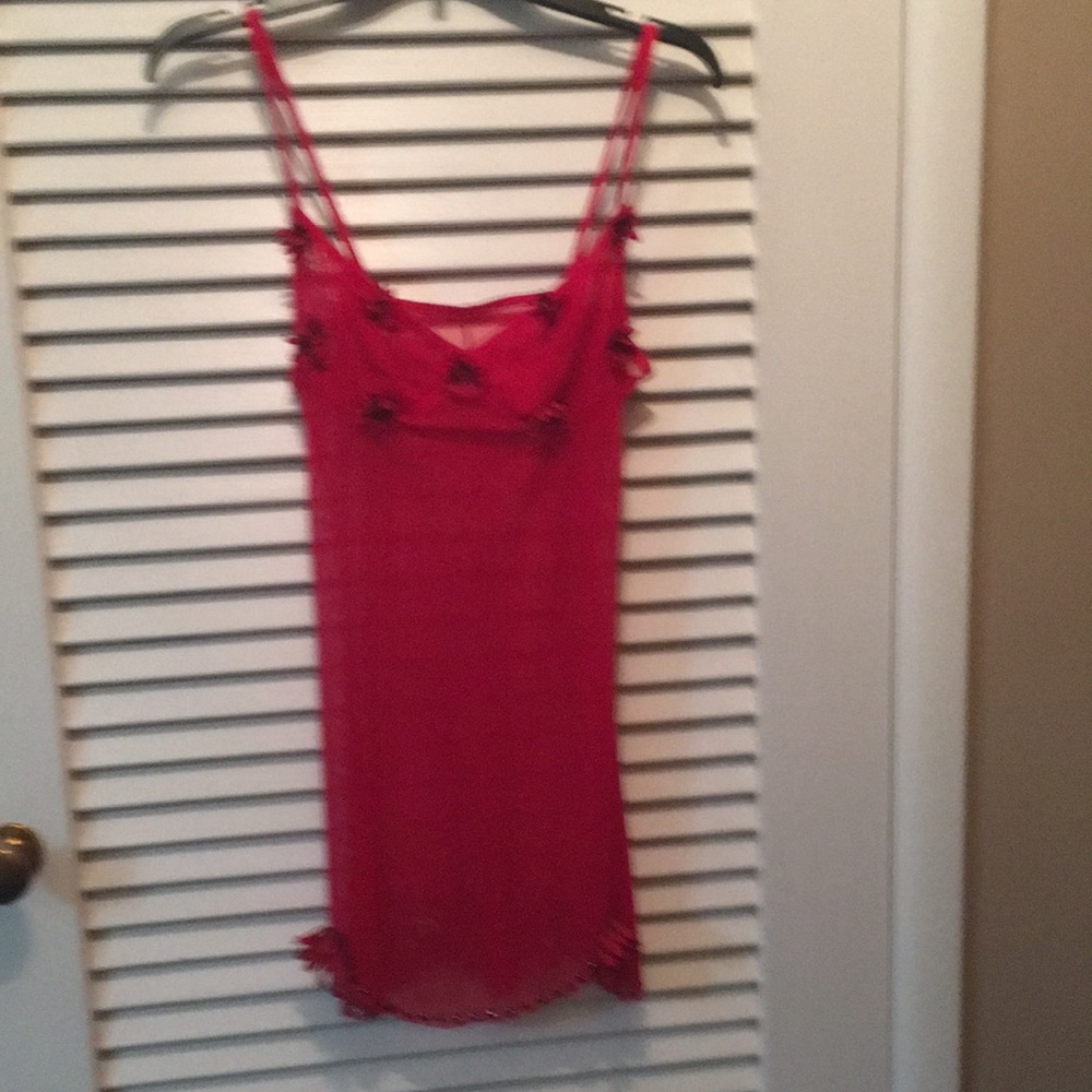 Sexy Sheer Red Chemise Style Dress with Flower and crystal detail